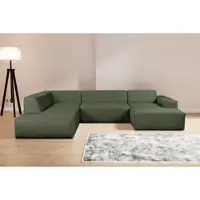 Werk2 Wohnlandschaft "Zeus-U, 330 cm breit viel Platz, modern & zeitlos", grün, B:330cm H:70cm T:263cm, 100% PES, Sofas, Wohnlandschaft, Curvy Trend mit urbaner Optik auch in weichem Cord, U-Form