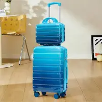 OKWISH 2er-Set Trolleys mit Kosmetiktasche und Zahlenschloss, Klassische Koffer,14/20‑Zoll, Blau