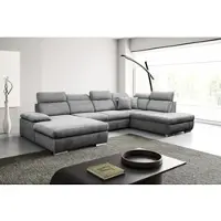 Werk2 Wohnlandschaft "Cordoba inkl. Bett & Bettkasten, Kopfteilverstellung, zeitlos, bequem", grau, B:359cm H:86cm T:232cm, Sofas, Wohnlandschaft, Struktur, U-Form, XXL, Schlaffunktion, Bettkasten