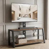 Great han TV-Schrank Braun 116x42x125 cm mit schwarzem Hartglas, höhenverstellbarem & schwenkbarem TV-Ständer, Entertainment-Center