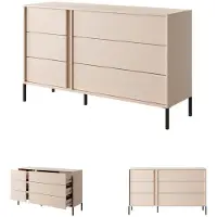 EURO-MOEBEL Kommode DASTO 6S Beige – modernes Wohnmöbel mit 6 Schubladen und offenen Fächern(mit LED)