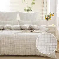 Benza Ibenzoa Bettwäsche-Set 100% Baumwolle – 2x135x200 cm, 2x80x80 cm, beidseitig kariert, stonewashed-Look, verdeckter Reißverschluss, 4 Eckbänder, atmungsaktiv