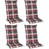 Beautissu Sunny RK, 120x50x6cm, Bordeaux kariert, 4er Set, Gartenstuhlauflage