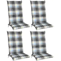 Beautissu Sunny BK, 120x50x6cm, Blau kariert, 4er Set, Gartenstuhlauflage