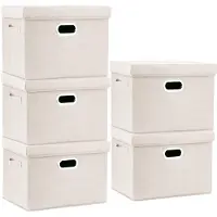 OEM Aufbewahrungsbox mit Deckel, faltbar, 5er Set, 44x30x29 cm, Beige