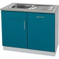 Wiho Küchen Spülenschrank WIHO KÜCHEN "Kiel", blau (front: ozeanblau, korpus: steel grau), B:110cm H:85cm T:60cm, Schränke, Spülenschrank, 110 cm breit, inkl. Tür/Griff/Sockel für Geschirrspüler