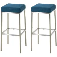 CLP 2er Set Barhocker Montreal I Gepolsterte Barstühle mit Stoffbezügen I Tresenhocker mit Metallgestellen, Farbe: blau, Gestellfarbe: edelstahl
