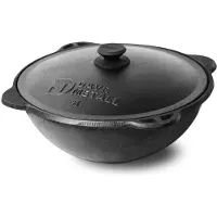 Davr Metall Schmortopf Kazan Gusseisen 8 L Ø 37 cm flacher Boden Gasherd Elektroherd Deckel, Gusseisen, Dickwandig