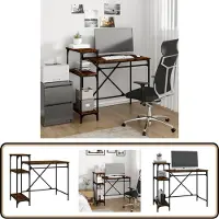 The Living Store Schreibtisch mit Regal Räuchereiche 105x50x90 cm Holzwerkstoff