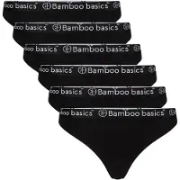Bamboo Basics Damen String EMMA, 6er Pack - Logo-Bund, atmungsaktiv, Single Jersey