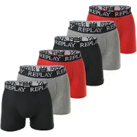 Replay Herren Boxershorts, 6er Pack - Unterhosen, Baumwolle, Logo, einfarbig Schwarz/Grau/Rot / XXL