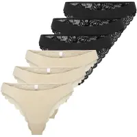 ONLY Slip "Slip ONLCHLOE LACE BRAZIL 6P 6er Pack", Damen, Gr. XS, bunt (schwarz, beige), Obermaterial: 90% Polyamid PA. 10% Elasthan EL., Unterhosen Slip