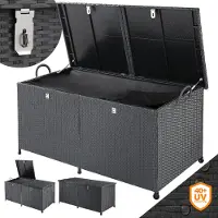 Casaria Gartenbox Polyrattan, XXL, verstärkter Deckel, wasserdicht 625L