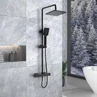 Markenlos Duscharmatur Set mit Thermostat - Matt Schwarz