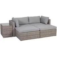 Greemotion Olea Loungeset grau 2-4 Personen, stapelbar, witterungsbeständig, mit Ecksesseln, Hockern & Tisch