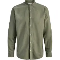 Jack & jones Langarmhemd "JJEBREEZE LINEN BLEND BAND SHIRT L PLS", Herren, Gr. 5XL, N-Gr, grün (dusty olive), Web, Obermaterial: 70% Baumwolle, 30% Leinen, , Hemden Langarmhemd, mit Stehkragen