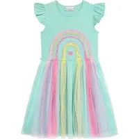 DANAMADE 1100000002199 "Dresses DCARLA", Mädchen, Gr. 98, bunt (turquoise), Oberteil: 90% Baumwolle, 10% Polyester. Rock: 100% Polyester. Futter: 100%Baumwolle, Kleider 1100000002199