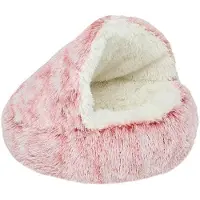 OEM Rundes Hundebett mit Kap, Waschbar, Antirutsch, 40cm, Rosa, Plüsch