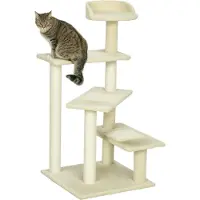 Moonbite Katzenbaum 100 cm mit großer Aussichtsplattform, Sisalsäulen und Plüschflächen, Spiel- und Ruhebaum bis 10 kg, für kleine Katzen, Plüsch, Beige
