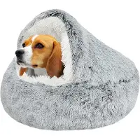 Generisch Pluche kalmerend hondenbed, grijs, 65 cm, wasbaar, zacht, warm, voor kleine en middelgrote hunde, angstverlichtend