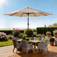 FCH Sonnenschirm Sonnenschirme,Balkonschirm,Gartenschirm Ø270 cm ,mit Kurbel & Neigefunktion, UV50+,Beige