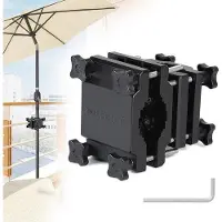 OEM Parasolhalter für Balkon mit verstellbarer Fuß - Ø 22-38 mm - Vierkante und runde Klemmung - Für Leiter 25-60 mm - Schwarz - Stabiler Aufbau