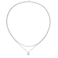 Elli Silberkette "Halskette Layer Herz Figaro 2-lagig 925 Silber" Gr. 40, silber, Halsketten, Damen, Silber 925 (Sterlingsilber), Silberkette