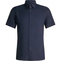JOOP! Kurzarmhemd JOOP "Pit", Damen, Gr. 39, N-Gr, dunkelblau, Web, Obermaterial: 70% Lyocell, 30% Leinen, slim fit, Hemden Kurzarmhemd