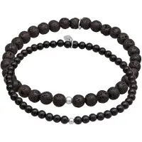 KUZZOI Armkette "Armband Lava Onyx Edelstein Perlen Set Bead aus 925 Silber" Gr. 210, silber, Armbänder, Herren, 210, Silber 925 (Sterlingsilber), Armkette