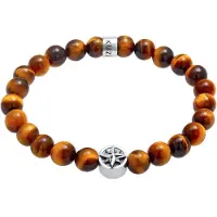 KUZZOI Armkette "Armband Herren Tigerauge Kompass Beads 925er Silber" Gr. 210, braun, Armbänder, Herren, 210, Silber 925 (Sterlingsilber), Armkette