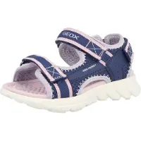 Geox Sandale "J SANDAL AIRADYUM GI", Mädchen, Gr. 37, blau (navy, lila), Synthetik, Textil, Schuhe Sandale, Klettschuh mit Logo, Größenschablone zum Download