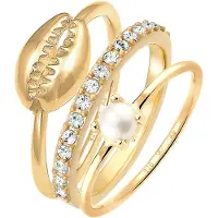 Elli Ring-Set "Ring Set Süßwasserperle Kristalle Muschel 925 Silber" Gr. 54, gold, Fingerringe, Damen, 54, ohne Stein, Silber 925 (Sterlingsilber), 10mm, Ring-Set
