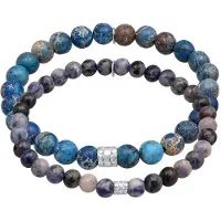 KUZZOI Armkette "Armband Set aus Achat Edelstein Perlen Beads in 925 Silber" Gr. 210, blau (dunkelblau), Armbänder, Herren, 210, Silber 925 (Sterlingsilber), Armkette