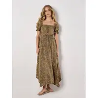 Apricot Midikleid "Florales Kleid", Damen, Gr. XL (42), N-Gr, grün (khaki), Obermaterial: 100% Viskose CV., bedruckt, Kleider Midikleid, mit Smokdetails