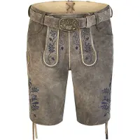 Spieth & Wensky Lederhose "Hofmeister", Herren, Gr. 50, N-Gr, braun (storm blau), Obermaterial: 100% Lammleder LEL., uni, festlich, regular fit, Hosen Lederhose, mit Stickerei am Beinabschluss