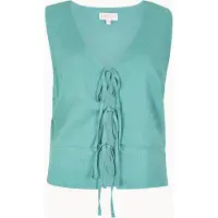 Apricot Stricktop "Leinenmisch-Weste" Gr. 34, blau (aqua, turquoise), Tops, Damen, XS (34), gewebt, Obermaterial: 83% Viskose CV. 17% Leinen LI., uni, Stricktop, mit Bindeband