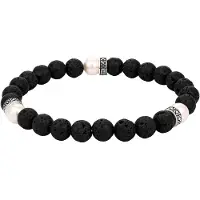 KUZZOI Armkette "Armband Lava Synthetische Perle Schwarz 925 Sterling Silber" Gr. 19, silber, Armbänder, Herren, 19, Silber 925 (Sterlingsilber), Armkette