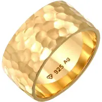 Elli Silberring "Ring Breit Bandring Gehämmert Matt 925er Silber" Gr. 58, gold, Fingerringe, Damen, 58, Silber 925 (Sterlingsilber), Silberring