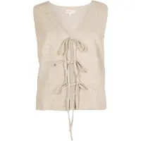 Apricot Stricktop "Leinenmisch-Weste" Gr. 36, beige (stein), Tops, Damen, S (36), gewebt, Obermaterial: 83% Viskose CV. 17% Leinen LI., uni, Stricktop, mit Bindeband