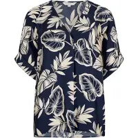 Apricot Shirtbluse "Palm Leaf Shirt", Damen, Gr. S (36), blau (navy), Obermaterial: 100% Polyester PES., gemustert, Blusen Shirtbluse, mit V-Ausschnitt