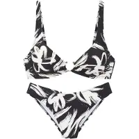 French Connection Bustier-Bikini , Damen, Gr. 40, Cup C/D, schwarz-weiß (schwarz, creme bedruckt), Recycling-Polyamid, bedruckt, Bikini-Sets Bustier-Bikini, mit modischem Allover-Print