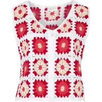 Apricot Spitzentop "Weste mit gehäkelten Quadraten" Gr. 40, rot, Tops, Damen, L (40), Strick, Obermaterial: 88% Baumwolle CO. 12% Polyester PES., gemustert, Spitzentop, Häkeln