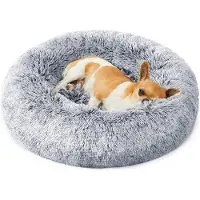 Markenlos Hundebett Plüsch mit mittlerer Füllung - Ombre Grau, Durchmesser 50 cm