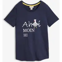 Bonprix T-Shirt , Damen, Gr. 36/38 (S), blau (dunkelblau bedruckt), Obermaterial: 95% Baumwolle, 5% Elasthan, bequem, Shirts T-Shirt, bequeme Passform, Kurzarm, mit Rundhalsausschnitt