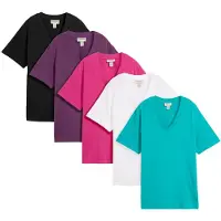 Bonprix "Weites Long-Shirt mit V-Ausschnitt, Kurzarm (5er Pack)" Packung, 5 tlg. lockere Passform, Kurzarm, mit V-Ausschnitt, unifarben