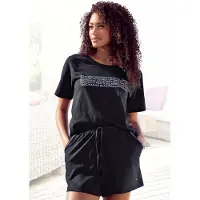 Kangaroos Shorty , Damen, Gr. 36/38, schwarz, Single Jersey, Obermaterial: 100% Baumwolle, bedruckt, bequem kurz, Rundhals, Raglanärmel, Homewear-Sets Shorty, mit Slogan-Frontdruck