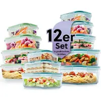 Gourmet Maxx GOURMETmaxx Glas-Frischhaltedosen Klick-it 12er Set für Spülmaschinen Mikrowellen und Gefrierschrank, Deckel 4-fach-Klick-Verschluss smaragd+limegreen