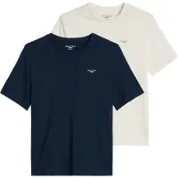 Marc O'Polo T-Shirt DENIM "T-Shirt T-Shirt, SSL, Logo Print, Reg F 2er Pack", Herren, Gr. XL, bunt (dunkelblau, weiß), Obermaterial: 100% Baumwolle CO., Shirts T-Shirt