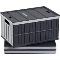 Vevor Klappboxen 65 L 3er-Pack, Faltbare Aufbewahrungsboxen aus Kunststoff, Stapelbare Klappkörbe mit Deckel, Tragkraft 38 kg pro Box, Klappkisten, Ideal für Haushaltsorganisation, Grau & Schwarz