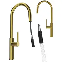 Granitan - Küchenarmatur - Wasserhahn Küche Höhe 53 cm - Gold - 2 Strahlarten - PRATI